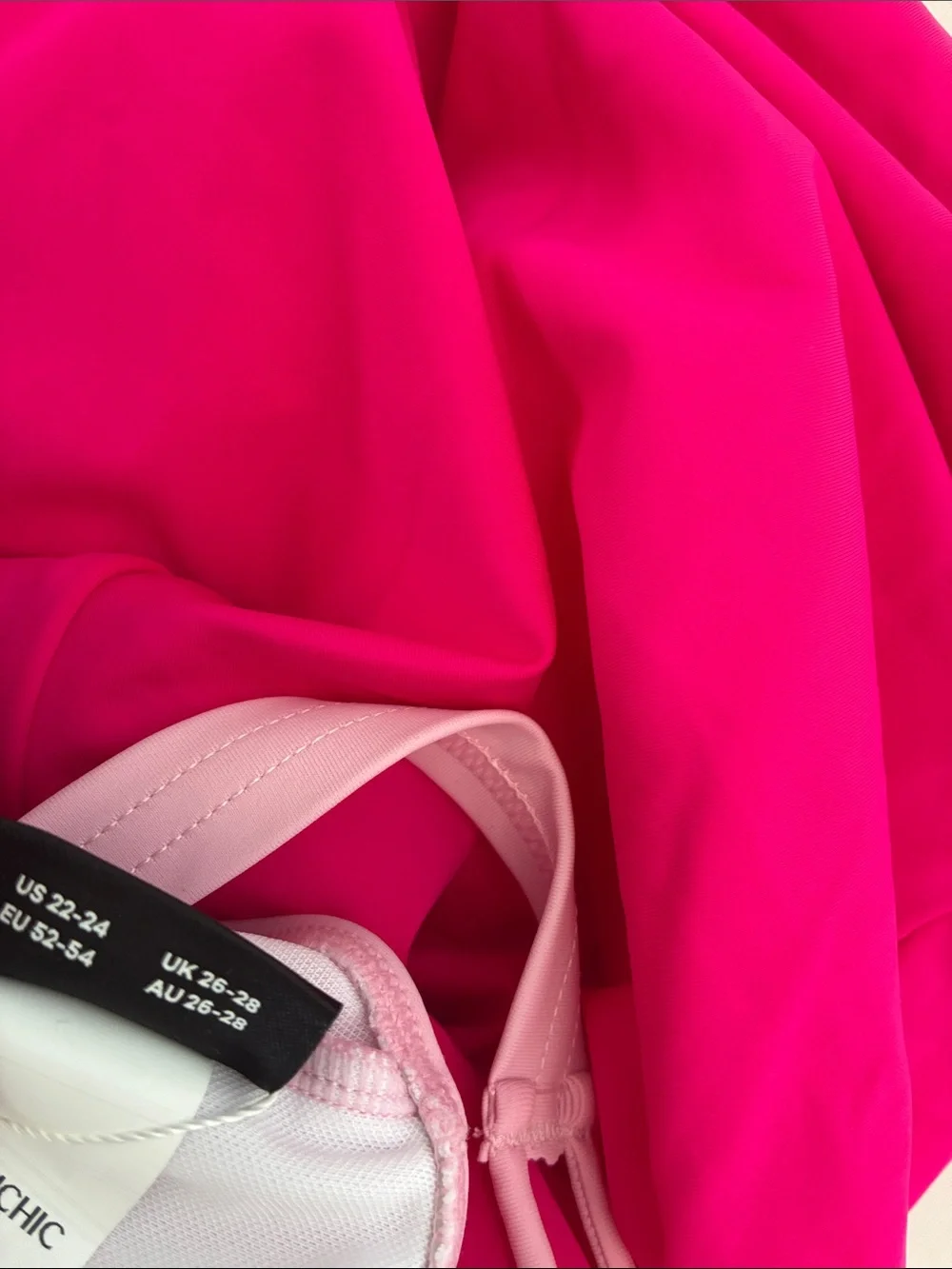 Anti-Float Ties Cut-Out Swim Dress Two-Tone Pink Twist Front Swimsuit Size 22/24